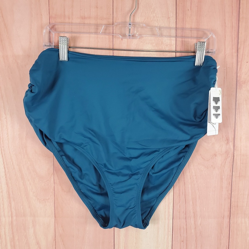 Anne Cole Womens Bikini Bottoms 16W Dark Teal Shirred Nylon Stretch MYPB36001